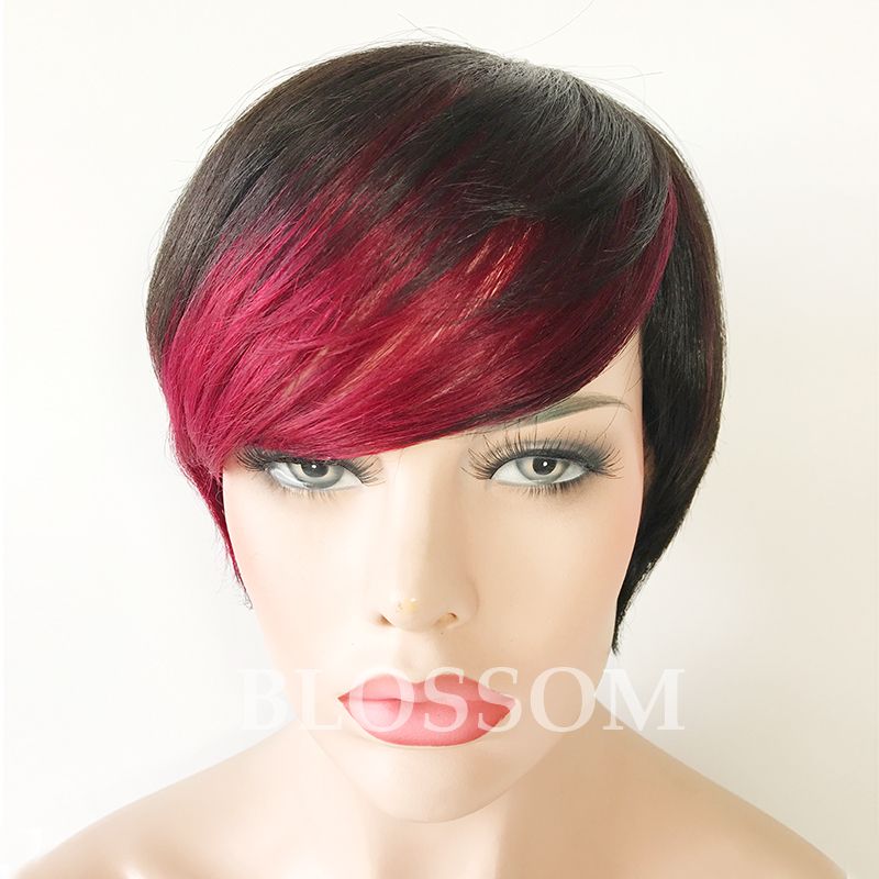 New Ombre Short Wigs for Black Women Black Rooted Side Blue Red Bangs Blue Hair Highlights African American Hair Wigs Natural Straight New Ombre Short Wigs for Black Women Black Rooted Side Blue Red Bangs Blue Hair Highlights African American Hair Wigs Natural Straight