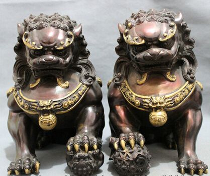 Acheter Livraison Gratuite 12 Chinois Rouge Bronze Protéger Garde Fu Foo Chien Evil Gardien Lion Statue Paire De 78471 Du Agung Dhgatecom