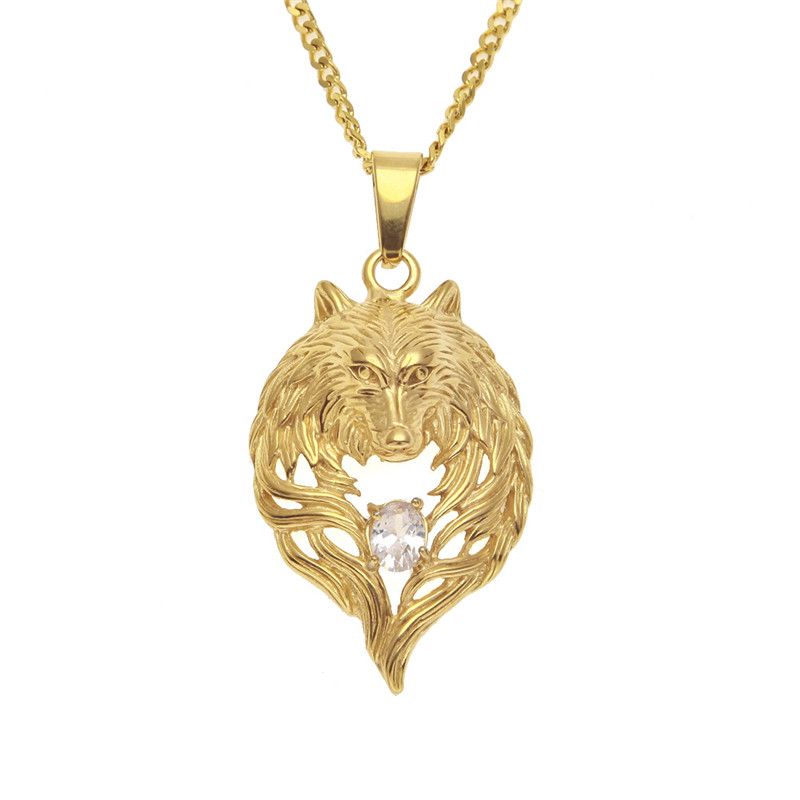 Fox Pendant Necklace Gold Plated Stainless Steel Inlaid Cubic Zirconia