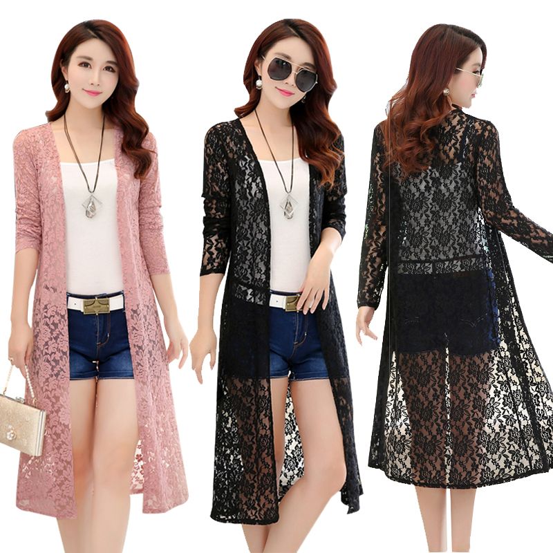 2019 Women Summer Long Lace Kimono Cardigan Plus Size 5xl 2018 Long Sleeve Eleladies Beach Blouse Shirt Female Black Femme Tops From Shipsoon Price