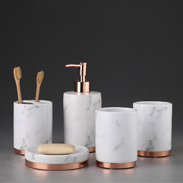 4 Pcs Ceramic Soap Dish Soap Dispenser Home Hotel Bath Ensemble Decor Set
