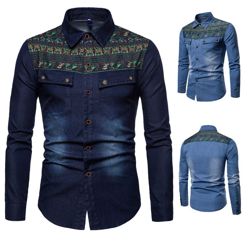 Compre 2018 Nueva Moda Camisa De Mezclilla Hombres Casual Jeans Camisa Moda Slim Manga Larga Bordada Vaquero Slim Fit Tops A 25,74 € Del Douban | DHgate.Com