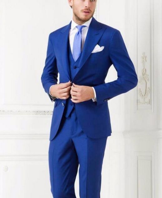 Costume Homme Mariage 2018 Men Suits Blazer Royal Blue Groom Party Tuxedos Slim Fit Mens Wedding Suits Jacketvestpantsbow White Tuxedos Beach