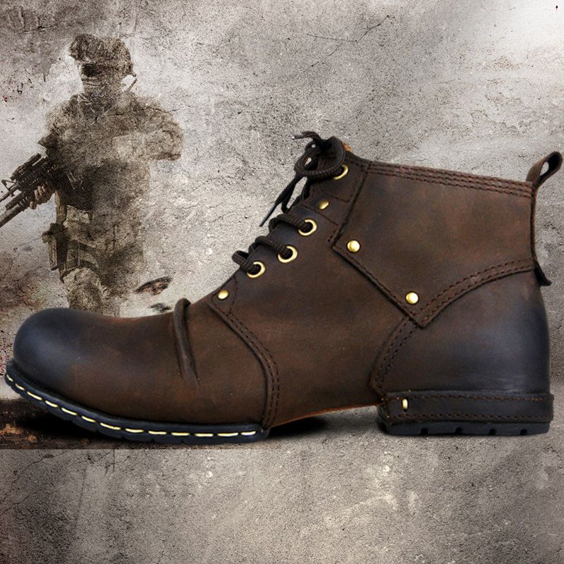 Acheter Bottes Western En Cuir Pour Hommes En Cuir Véritable À Lacets Chaussures De Travail Rides Bottines Chaussures Dhiver Bout Rond Martin Boots De 68,67 € Du Eeceec | Fr.DHgate.Com