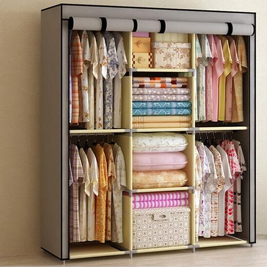 2019 Large Space Storage Portable Double Wardrobe Clothes Cabinet