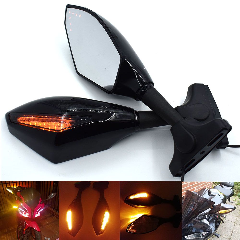 Motorcycle Driver and Passenger Side Mirrors with Led Turn Signals 10MM