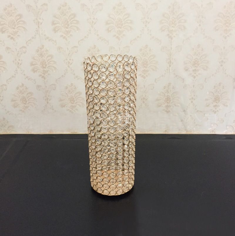 Gold Silver Color Crylinder Shape Crystal Beaded Flower Holder