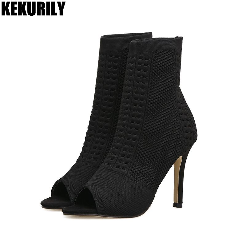 peep toe ankle sock boots