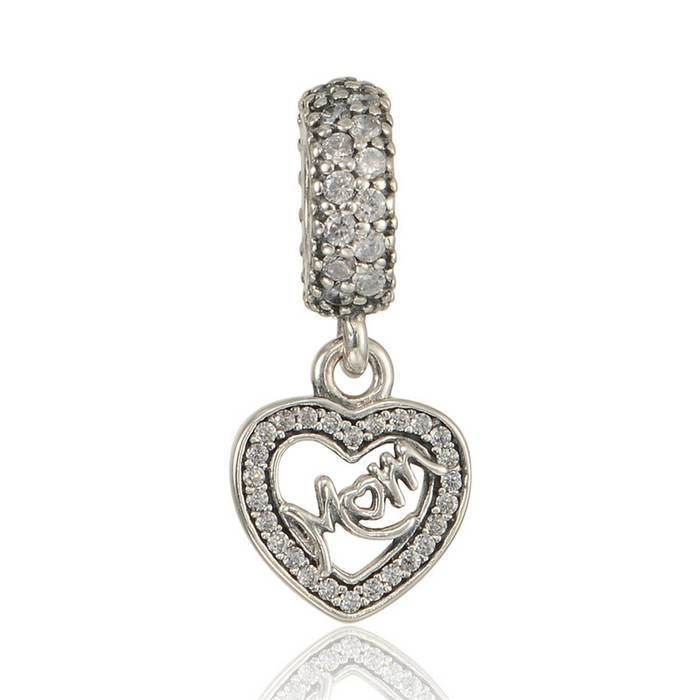 Mum Charm Pendant Heart Dangle Genuine 925 Sterling Silver Mother Mom 791521CZ 