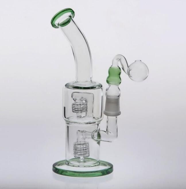 24cm Green Glass Water Pipes Joint 18.8mm Double Birdcage Percolators