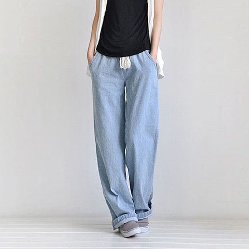 calça jeans larga feminina cintura alta