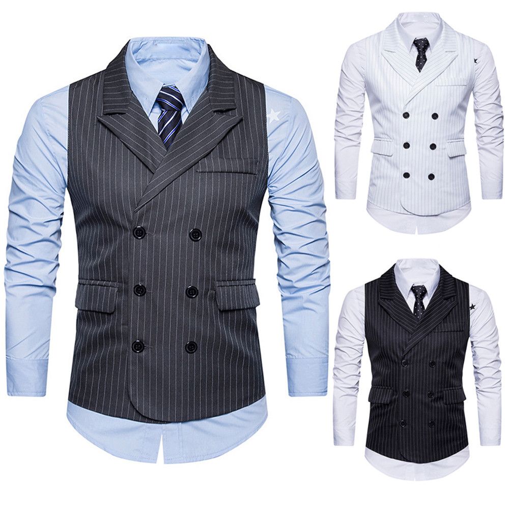 TTOOHHH Mens Formal Tweed Check Double Breasted Waistcoat Retro Slim Fit Suit Vest Jacket 
