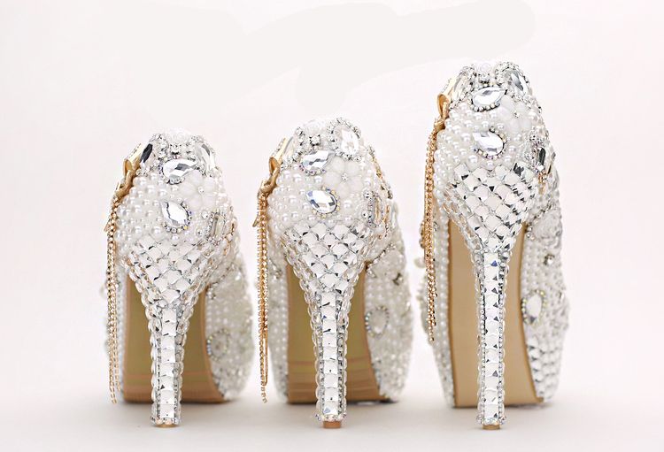 Crystal Wedding Shoes Luxury Round Toe 