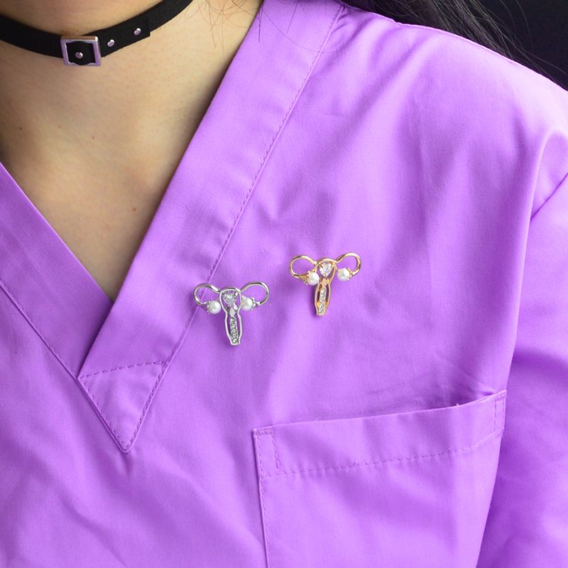 Broches el útero de mujer Pin perla circón Insignias Broches Pin de