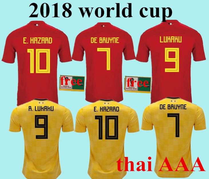 Copa Mundial 2018 Bélgica Fútbol Jersey parches gratis Calidad Thail Local LUKAKU E.HAZARD KOMPANY