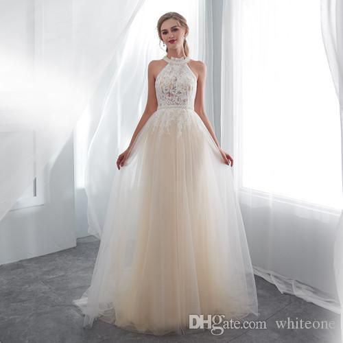 compre vestidos de novia 2018 imagen real de cuello alto blanco