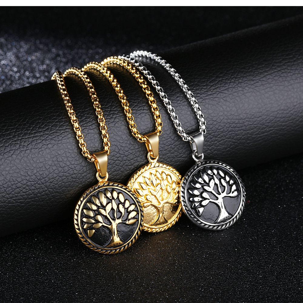 Satin Al Moda Taki Vintage Hayat Agaci Kolye Kolye Erkekler Icin Daire Tasarim Paslanmaz Celik Altin Renk Kutusu Link Zinciri Erkek Kolyeler Tl48 71 Dhgate Comda