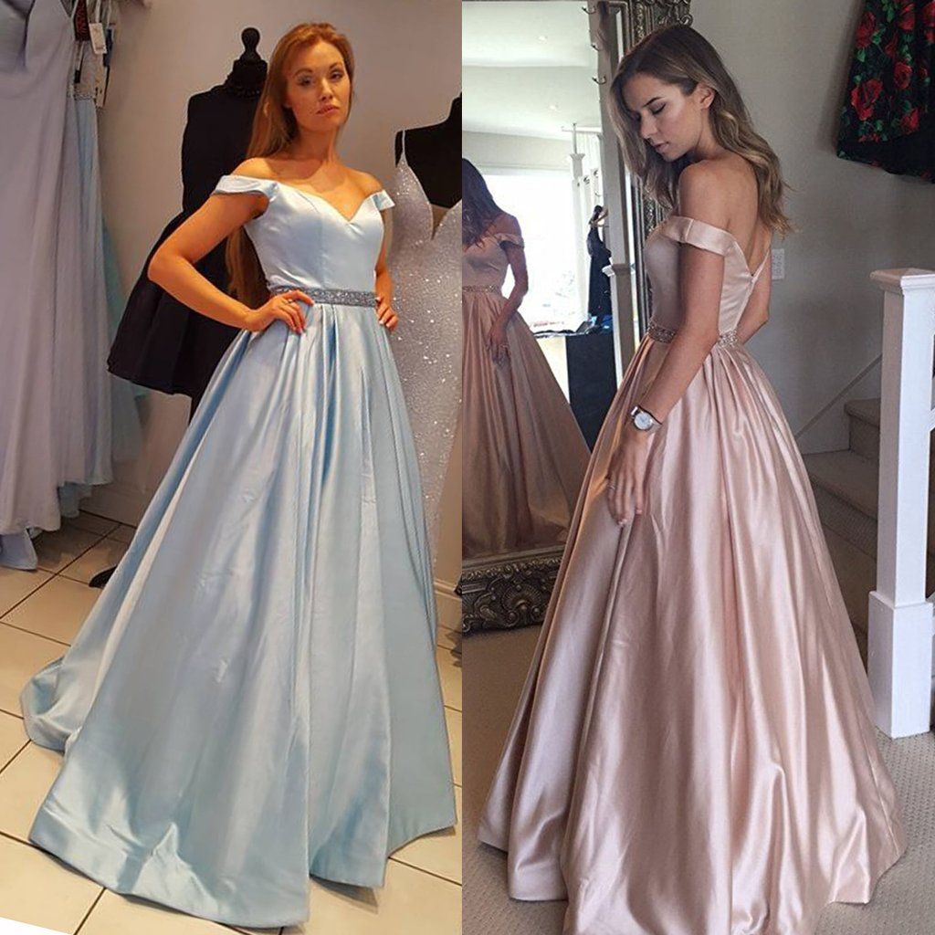 Vintage Blue Champagne Prom Dresses Plus Size Off The Shoulder