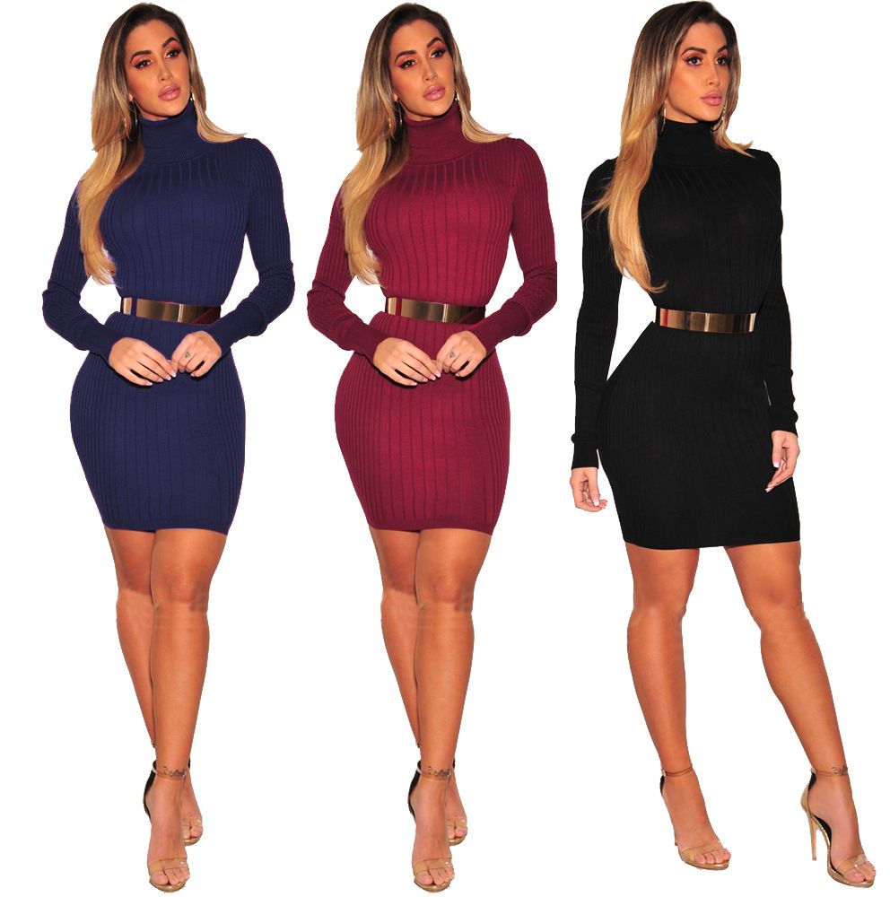 black bodycon knit dress