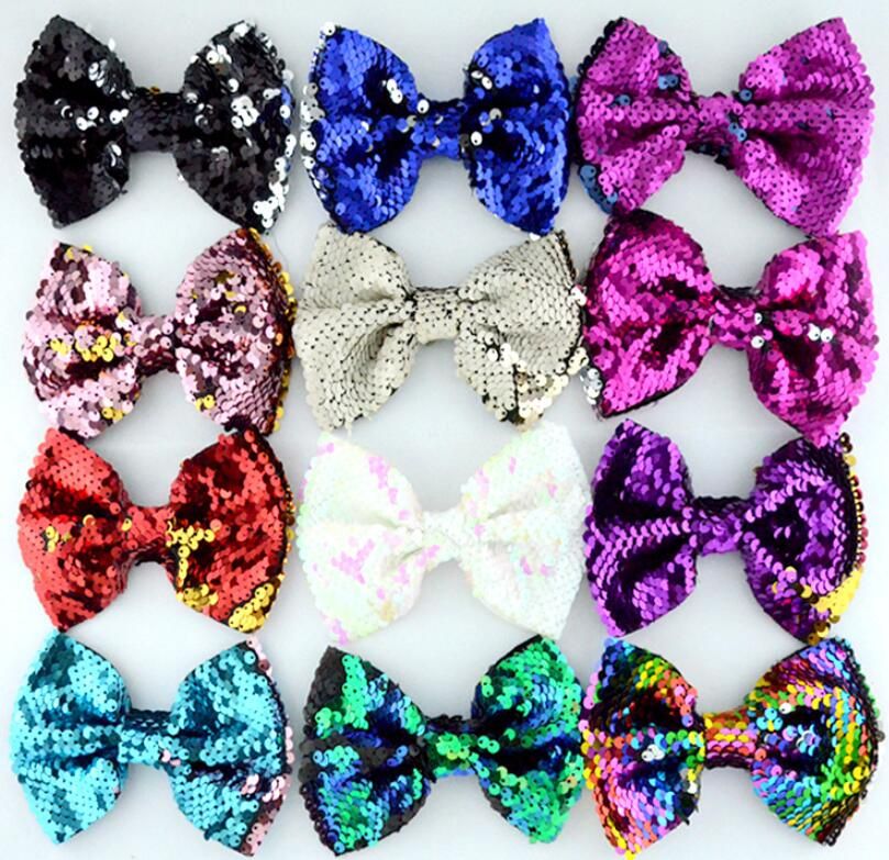 12 Colors Hair Bows Sequin Sparkle On Clip Baby Toddler Girls Baby Bows