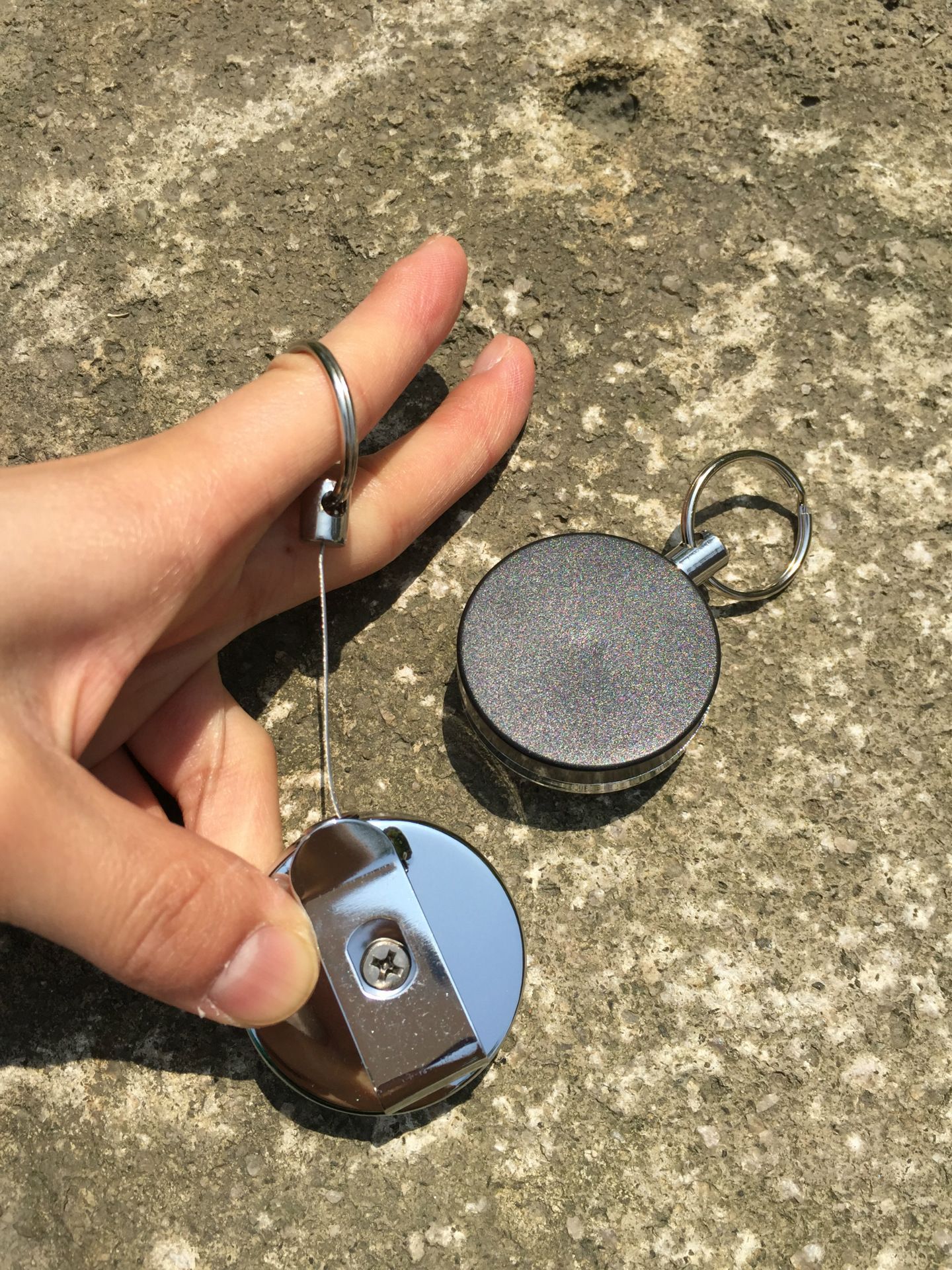 ouying1418 Retractable Metal Card Badge Holder Steel Ring Belt Clip Pull Key Chain