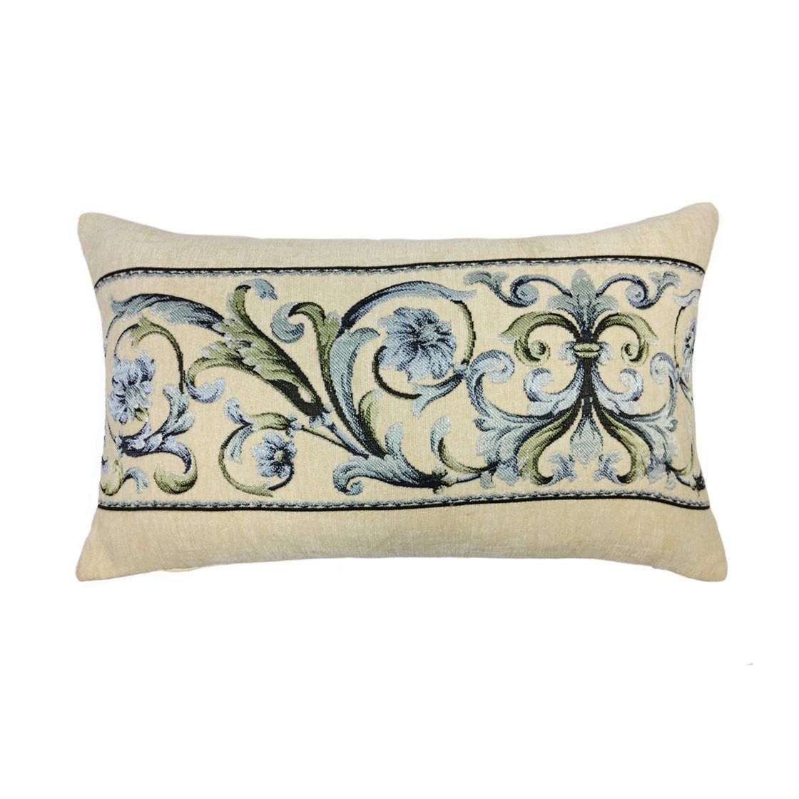 Vintage Ivory Chenille Jacquard Woven Waist Pillow Case Home Deco