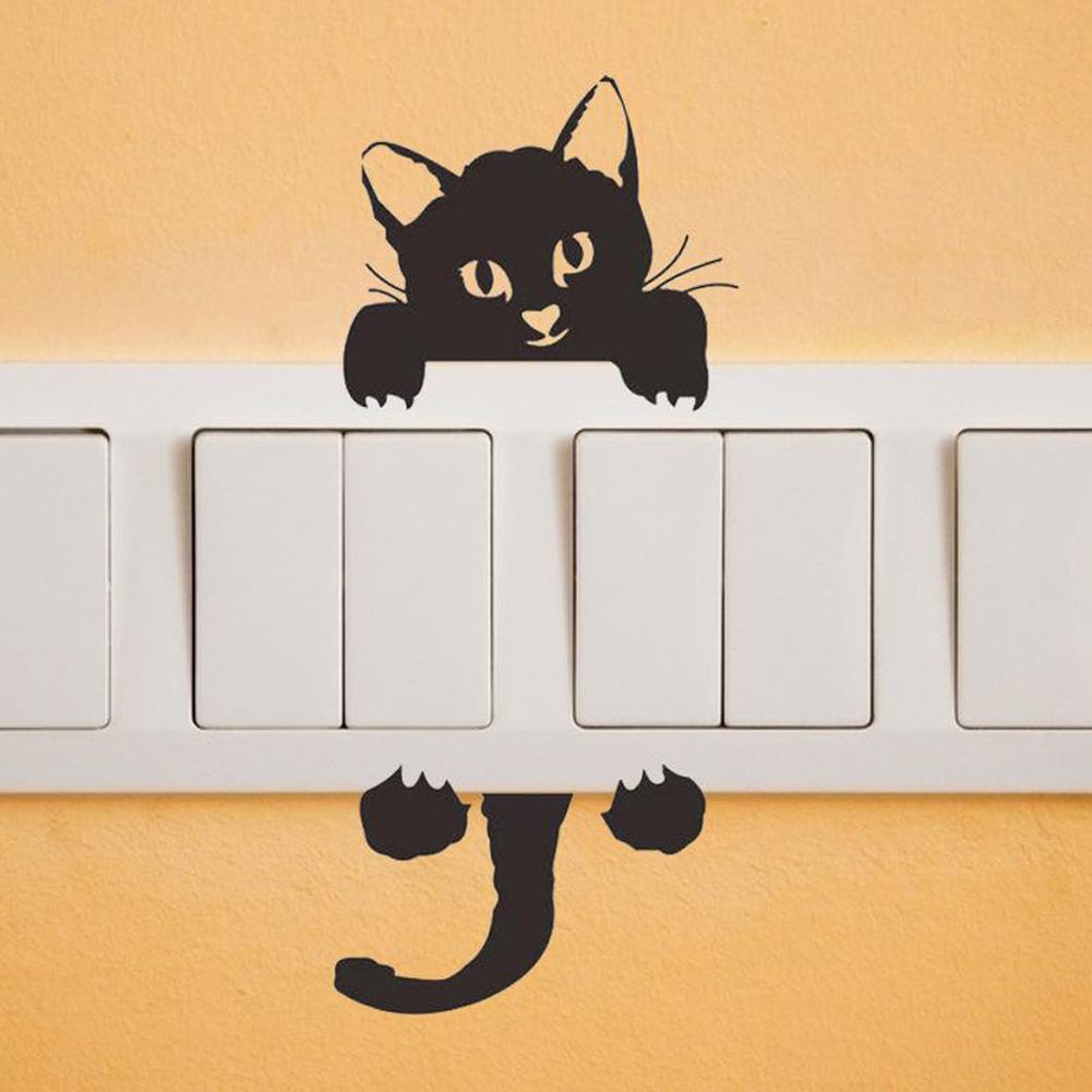 Diy Cute Kitty Cat Switch Stickers Funny Black Cats Wall Sticker Lovely Fresh Home Decor Decals Living Room Bedroom Nursuries Art Deco Wall Stickers