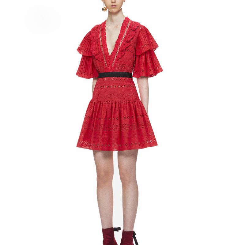 half red half white dress