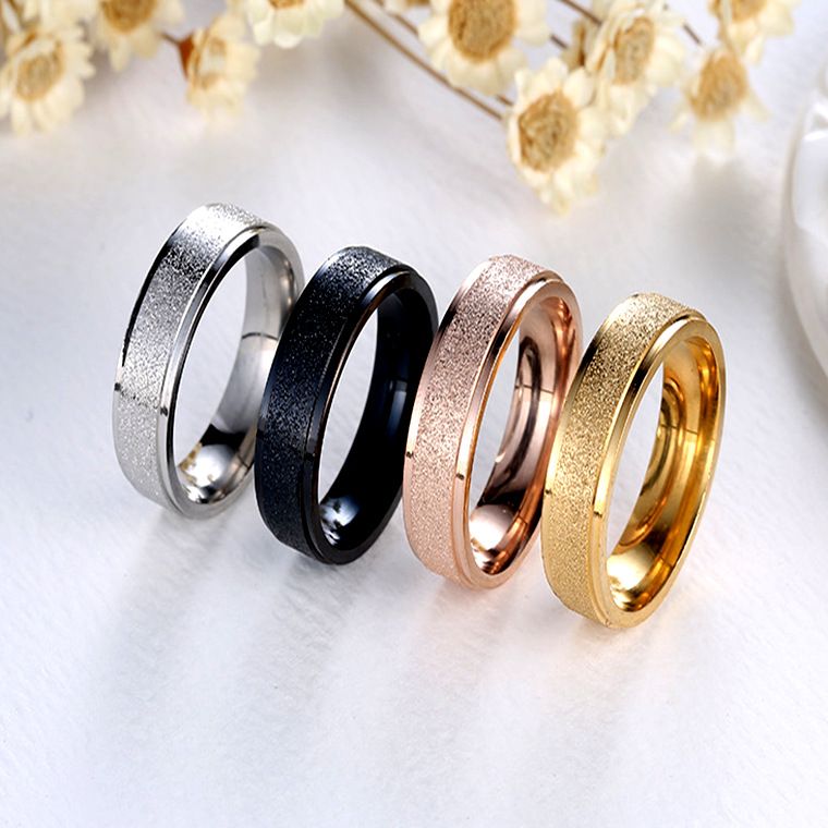 de oro rosa plateado oro negro esmerilado anillos 6mm Regalo joyería anillo de boda clásico simple mujer de acero inoxidable EE. UU. 6-12) D0116