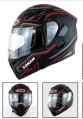 Soman Motorcycle Helmet Double Lens Motocross Full Flip Up Racing DOT Helmets