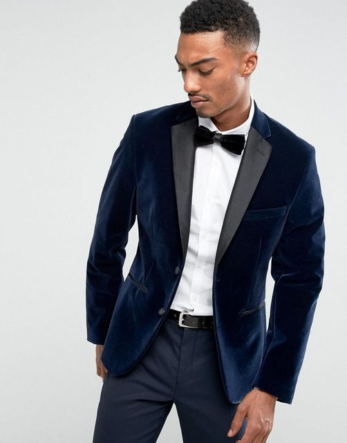 Velvet Navy Blue Wedding Dress Suits 