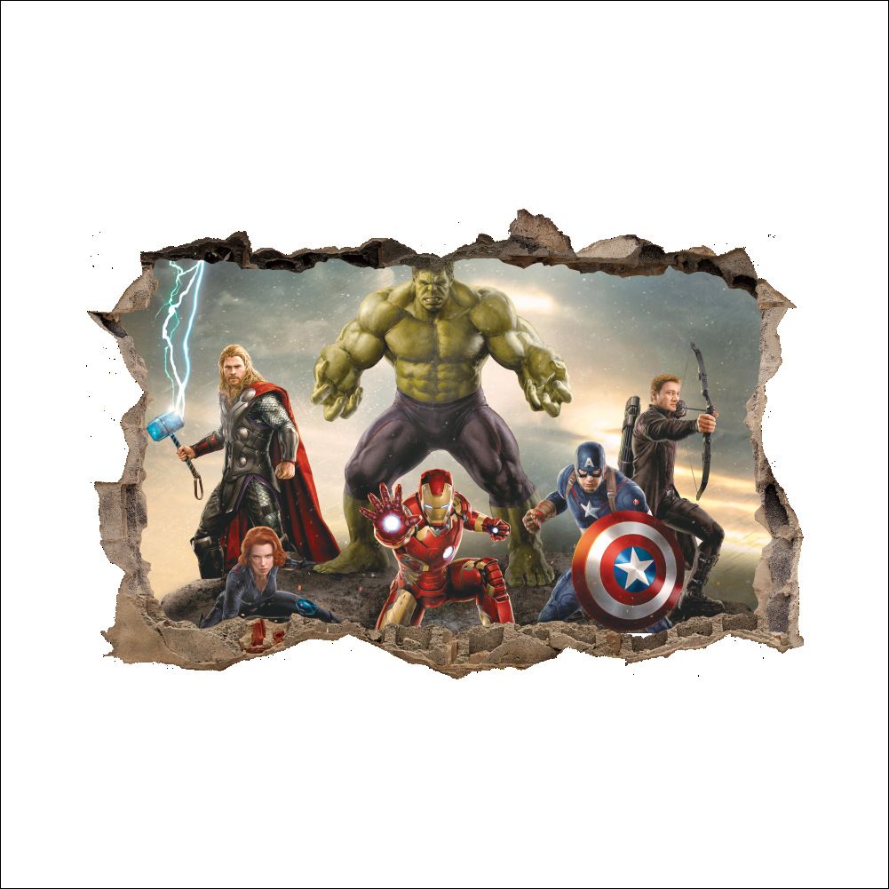 Kids 3d Wall Sticker Pvc The Avengers Broken Wall Decal Murals