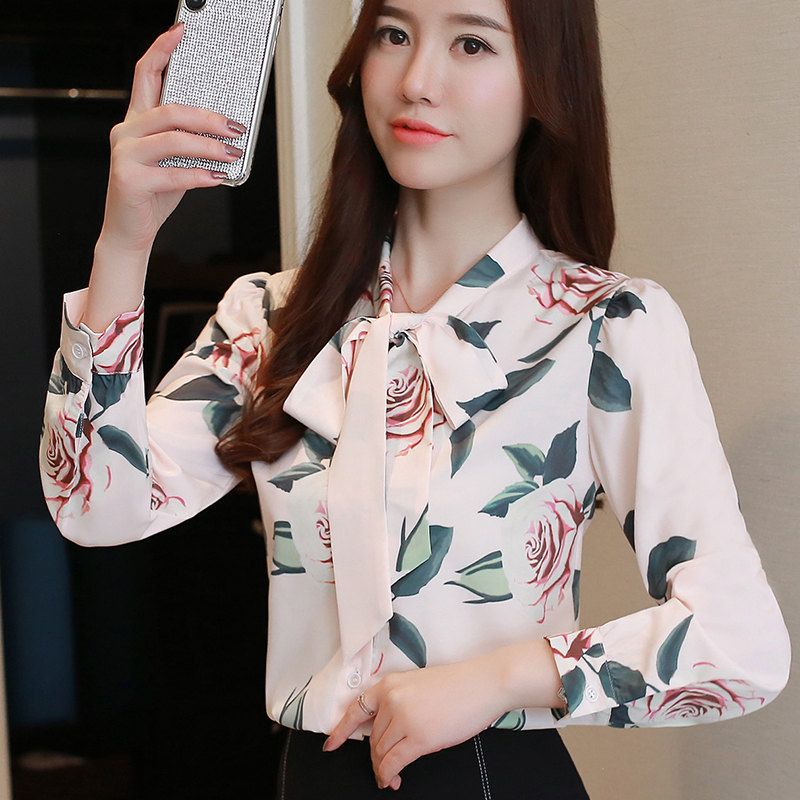 Compre 2019 Mulheres Blusas Outono Moda Com Decote Em V Chiffon Blusa Das Senhoras Tops Floral Imprimir Camisas Casual Bow Manga Comprida Blusas Mujer De Angelyanyan, $137,9 | Pt.Dhgate.Com