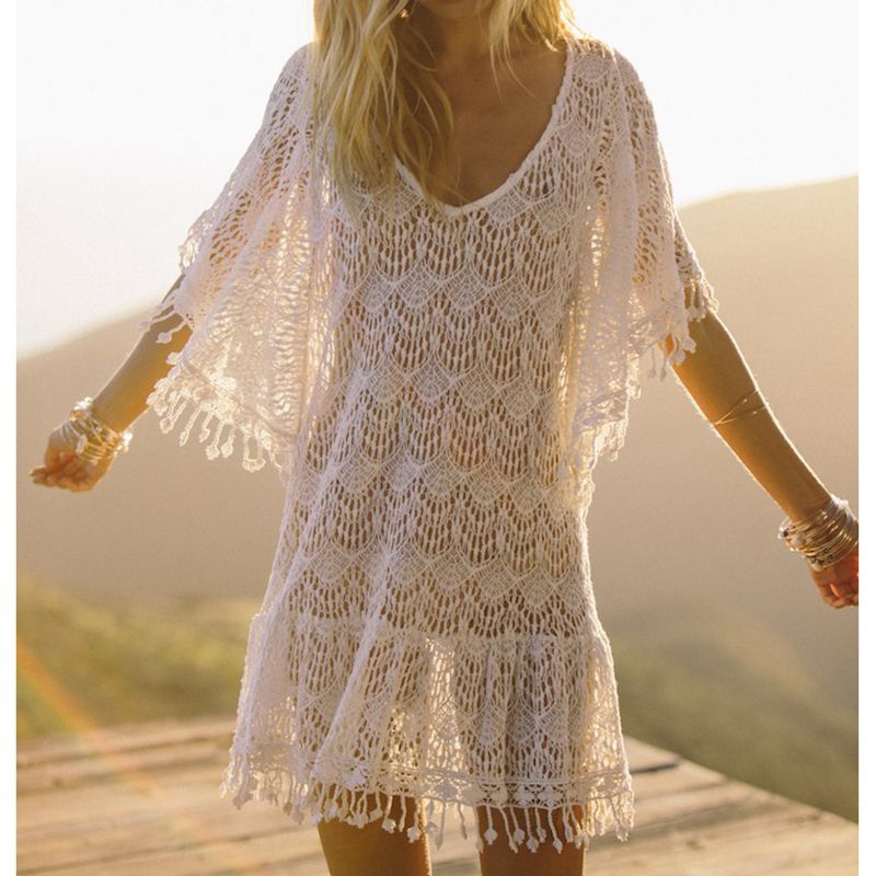 2021 Lace Beach Cover Up Tassel Bathing Suit Cover Ups Vestido Playa