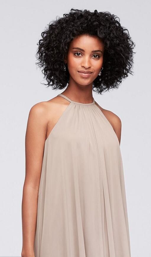 soft mesh halter short bridesmaid dress
