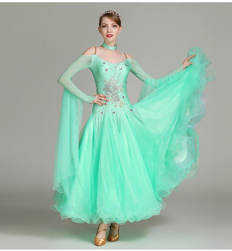 2021 Green Ballroom Dance Competition Dress Fringe Dance Wear Ballroom