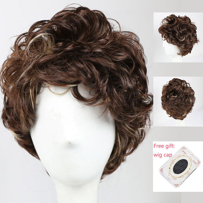short brown curly hair wig