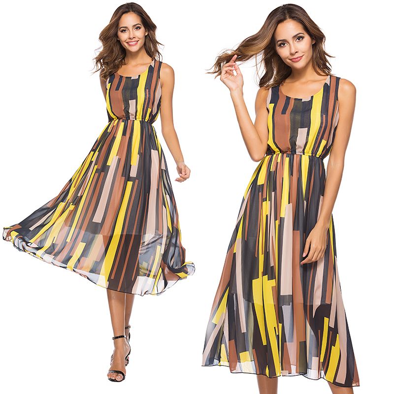 striped chiffon dress