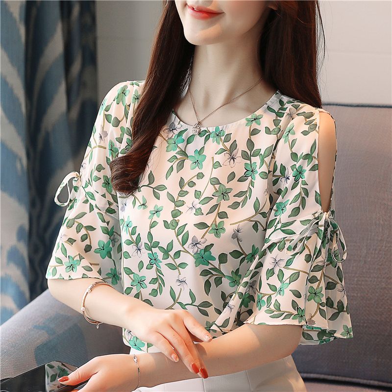 Camisa De Chifón De Verano Con Estampado De Moda Camisa Estampada Con Cuello Redondo Camisa De Manga Corta Con Blusa De Manga Blusas Y Blusas De Mujer De 10,17 € | DHgate