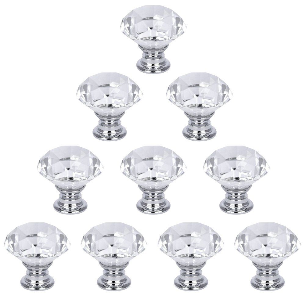 Mtsooning 12pcs 30mm Diamond Crystal Glass Knob for Closet Cabinet Drawer Kitchen Dresser Cupboard Wardrobe,3 Size Screws,Red 
