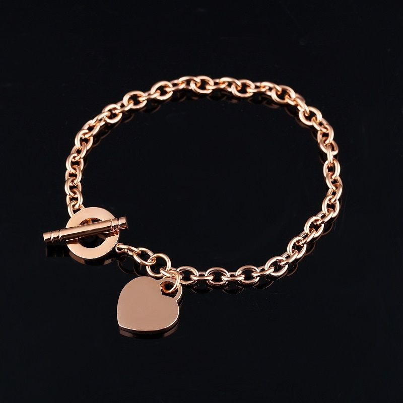 Rose Gold Color Fashion Simple Womens Heart Bangle Stainless Steel