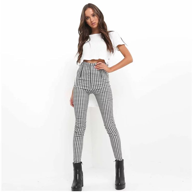 gray plaid pants women