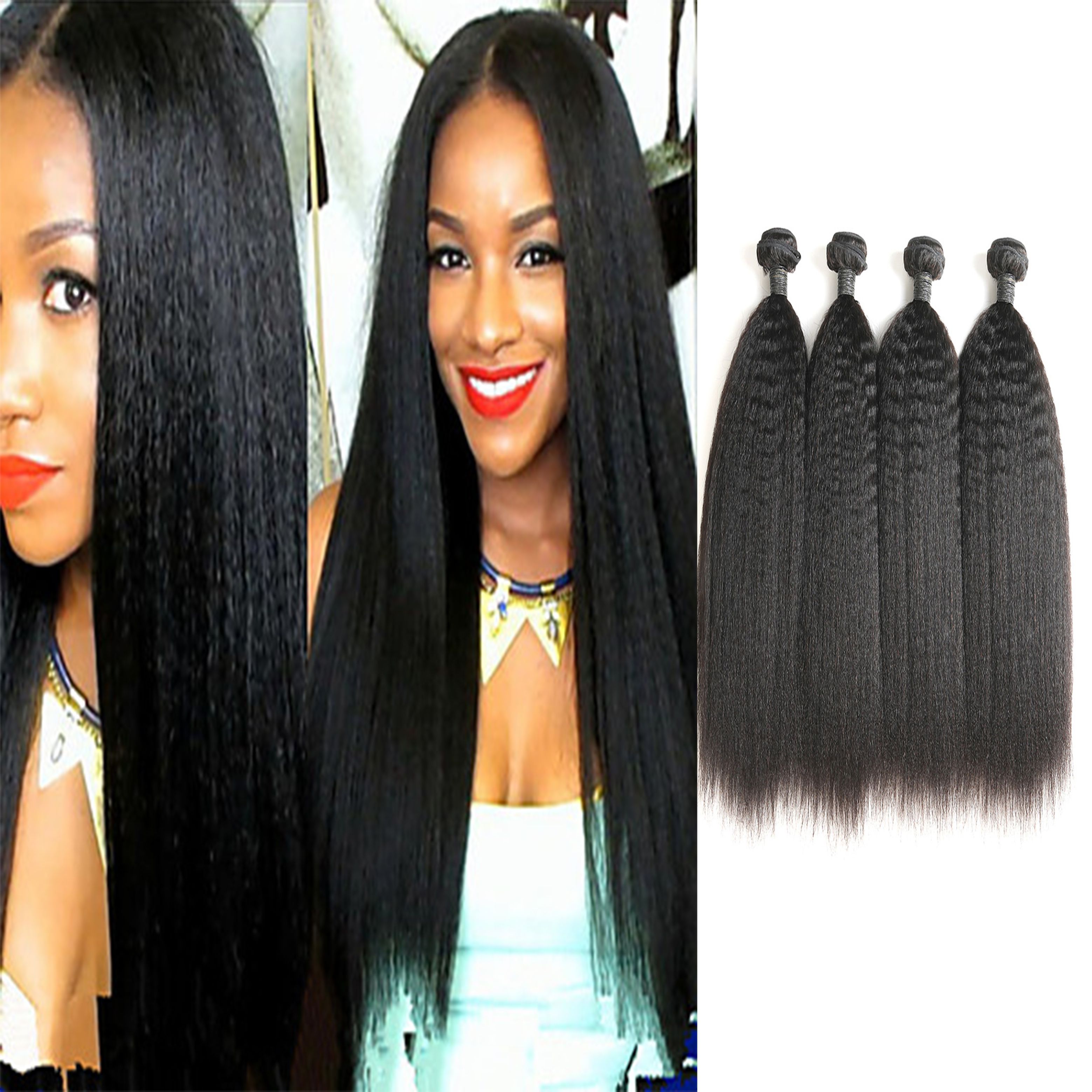 4 Bundles Malaysian Kinky Straight Virgin Unprocessed Hair Weaves