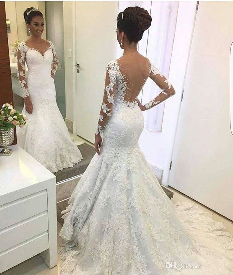 Acquistare Abiti Da Sposa Manica Lunga Vintage Pizzo Bianco Sexy Schiena  Pura Collo Donna Abiti Da Sposa 2018 Abiti Da Sposa Su Misura Economico |  Consegna Veloce E Qualità | It.Dhgate