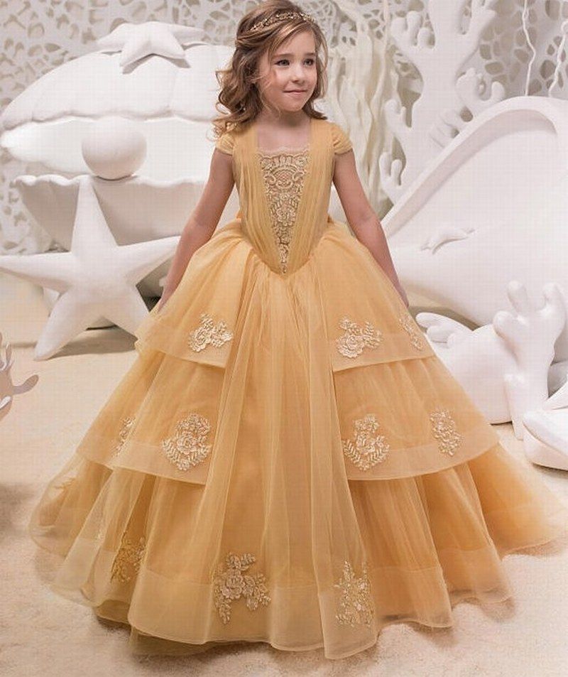 cream and gold flower girl dresses