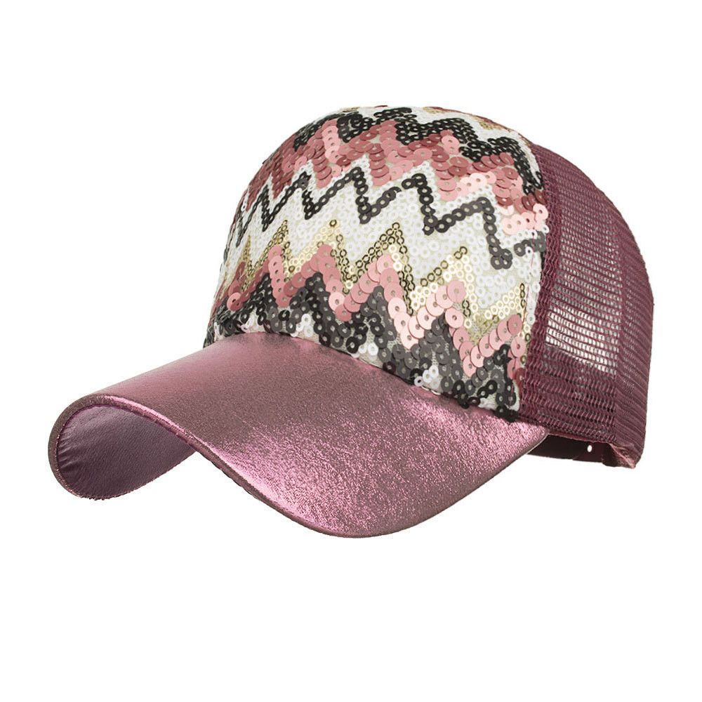 Fashion Women Ponytail Baseball Cap Sequins Shiny Messy Bun Snapback Sun Cap