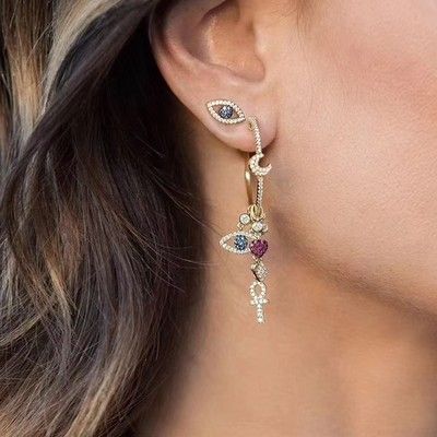 

fashion asymmetry eye lucky charm zircon11, Golden;silver