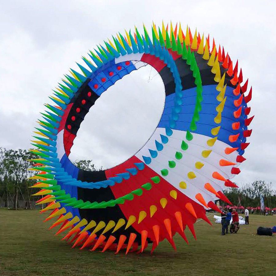 2020 Details About SUPER Parafoil Kite 16ft Bol Rainbow Ring Halo Show