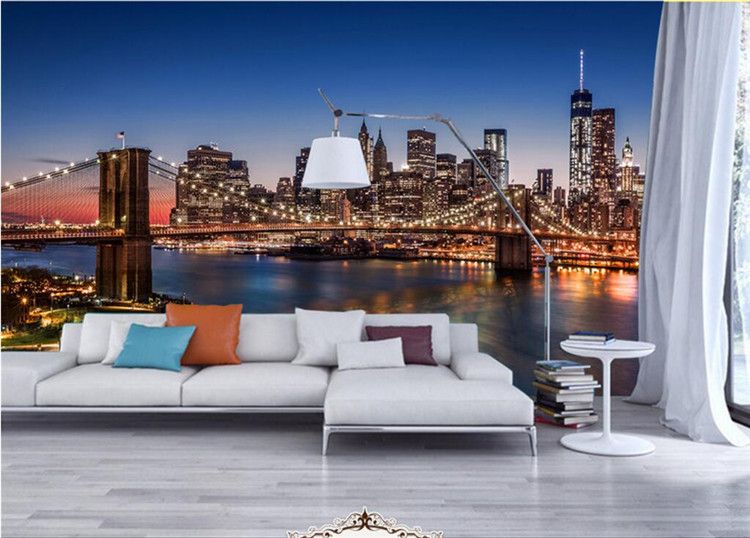 Customize Size Mural Wallpaper Background Brooklyn Bridge At Night