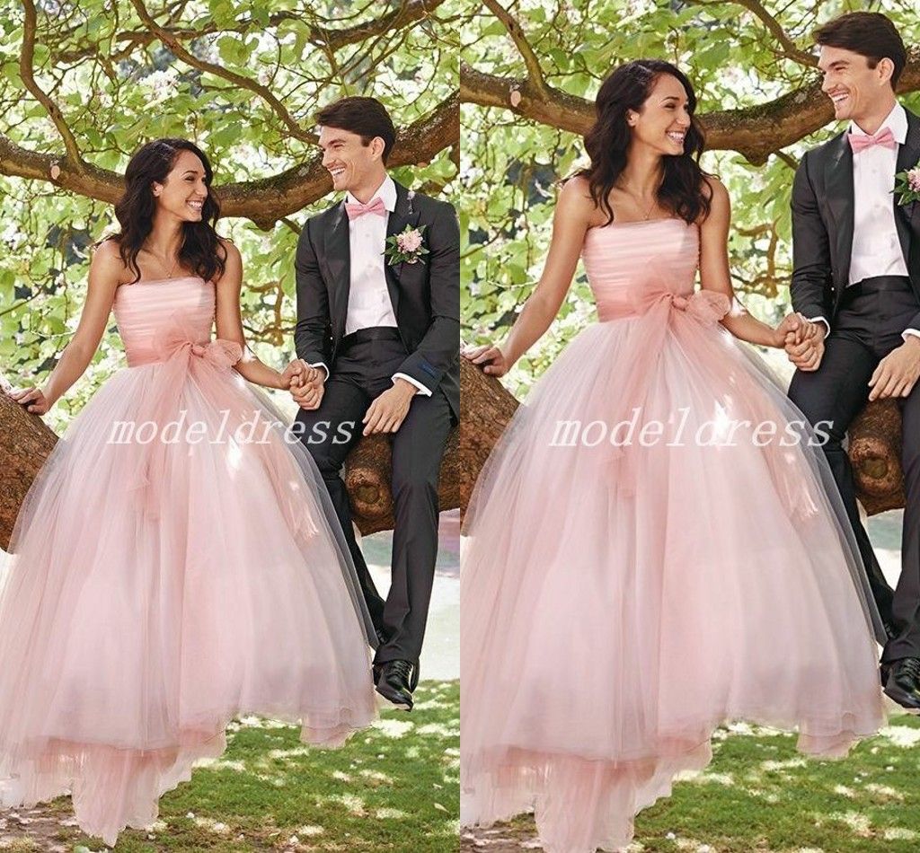 blush wedding dress bridal party